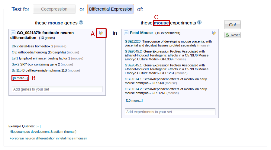 Figure 2 - post-selection state of the expression search form